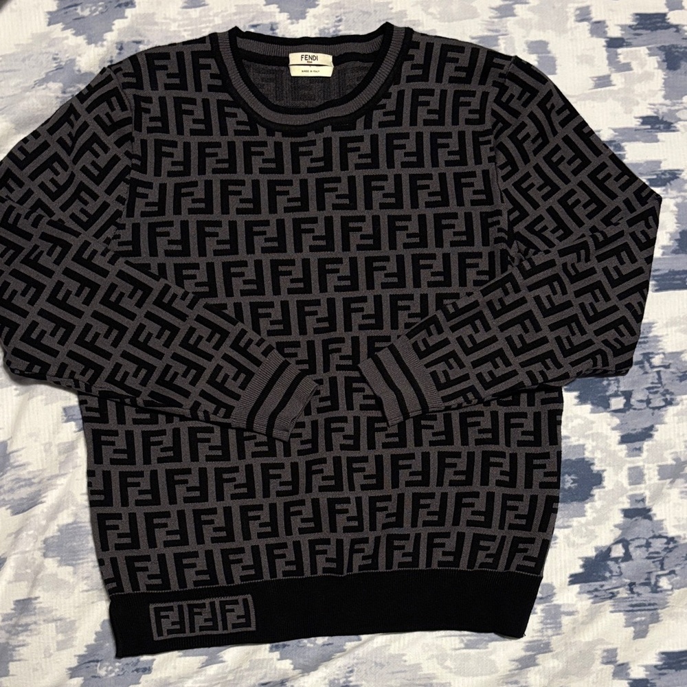 Authentic Fendi Black and Gray Monogram Top